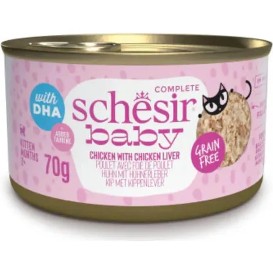 Schesir Baby Filets Huhn & Leber Nassfutter für junge Katzen, 70g