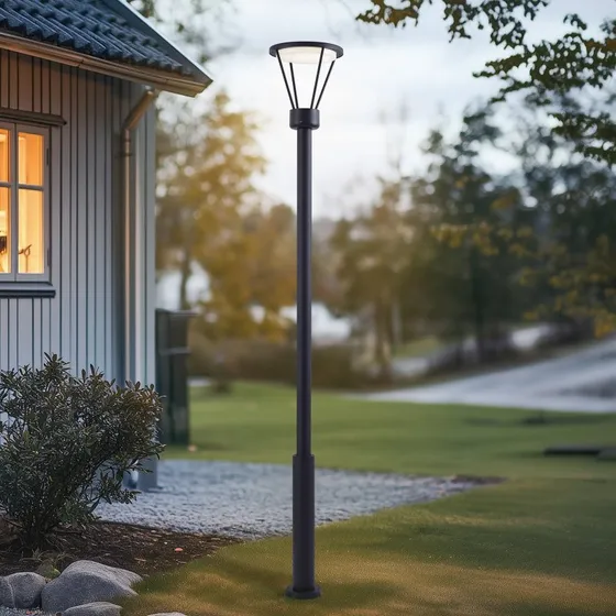 Lucande Elario LED-Parkleuchte H222 Schwarz, 222 cm, Aluminium