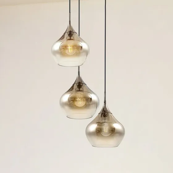 Lucande Hängeleuchte Jarven, 3-flammig, Schwarz, Rauchgraues Glas
