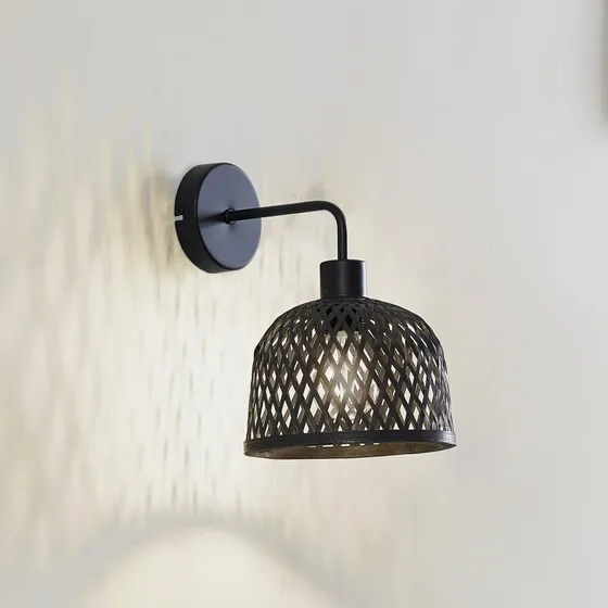 Lindby Wandleuchte Eskil Ø18,5 cm Schwarz - Bambus & Metall