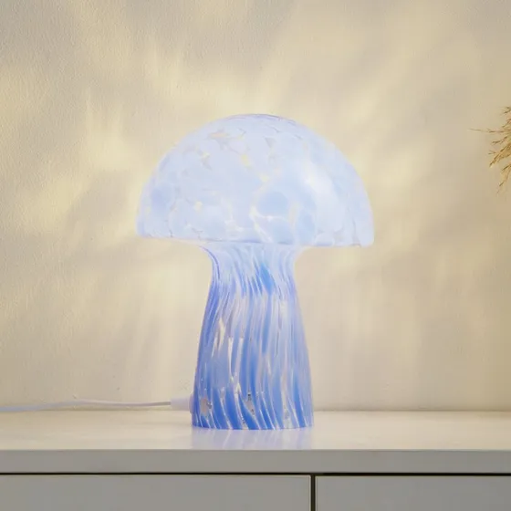 Lindby Tischleuchte Hubi - Blaues Glas - Pilzform