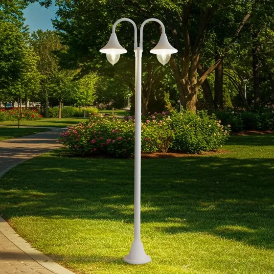 Lindby Außenleuchte Madea Weiß, 2-flg., 213 cm, IP44