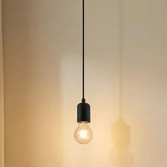 Lindby Pendelleuchte Hattie, E27, Schwarz, Ø 4,7 cm
