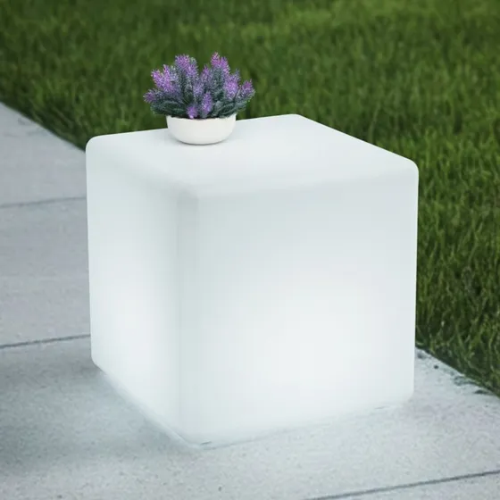 Lindby Cubara Akku-LED-Außenleuchte, RGB, Weiß, Würfel