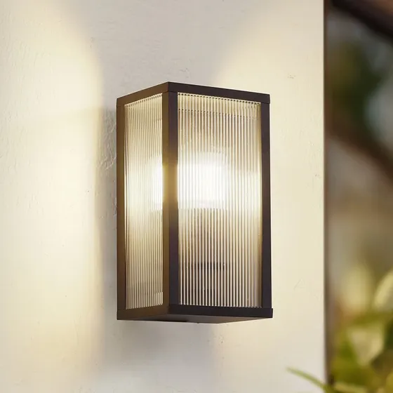 Lindby Außenwandlampe Peldar, anthrazit/geriffelt, 26 cm