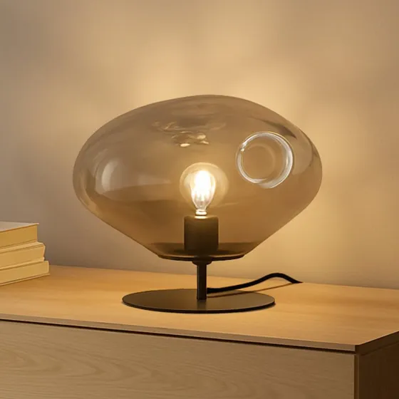 Lindby Tischleuchte Lelia Ø35 Rauchgrau - Glas & Metall