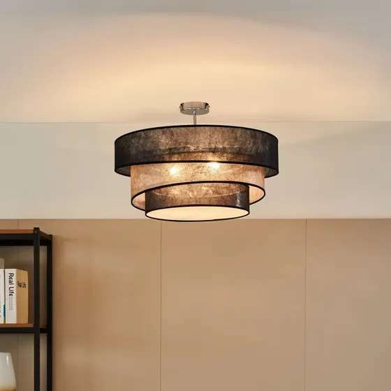 Lindby Deckenlampe Ayvira, Schwarz/Gold, Textil, 56 cm, E27