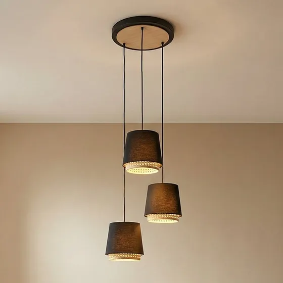 Lindby Ananya Pendelleuchte Schwarz - 3-flammig - Landhaus-Stil