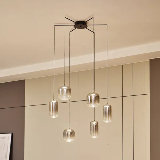 Lucande Avelina 6-flammige LED-Pendelleuchte, Rauchgrau, 77 cm