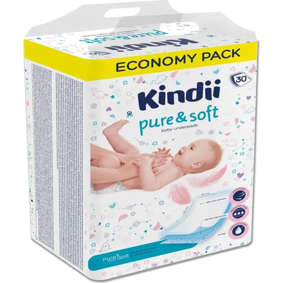 Kindii Pure & Soft Einweg-Babyeinlagen, 60x40 cm, 30 Stück