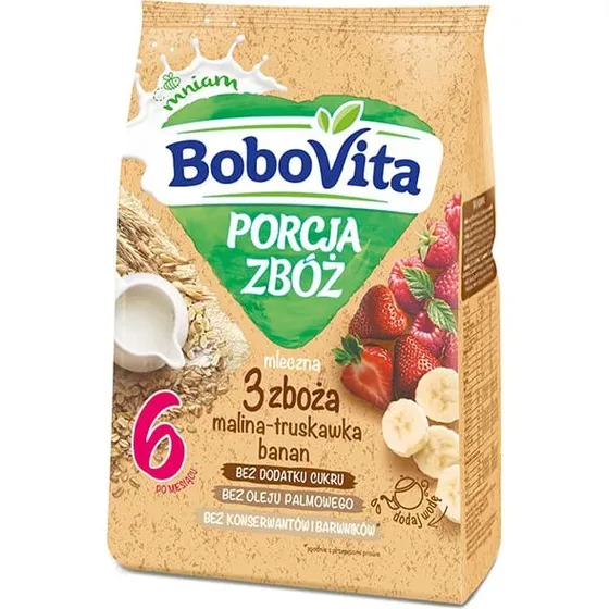 BoboVita Milchbrei 3 Getreidearten Himbeere Erdbeere Banane 210g