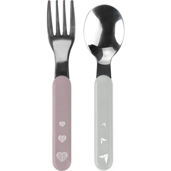 BabyOno Baby-Besteck Edelstahl Rosa/Grau, ab 12 Monaten