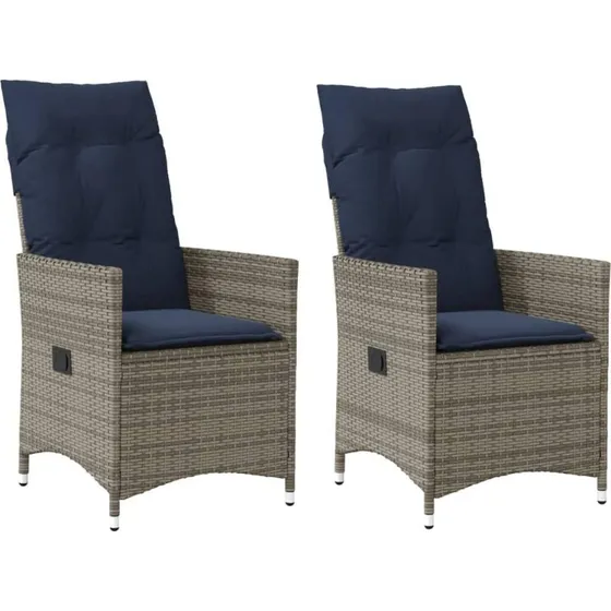 vidaXL Gartenstühle Verstellbar 2 Stk. Grau Poly Rattan