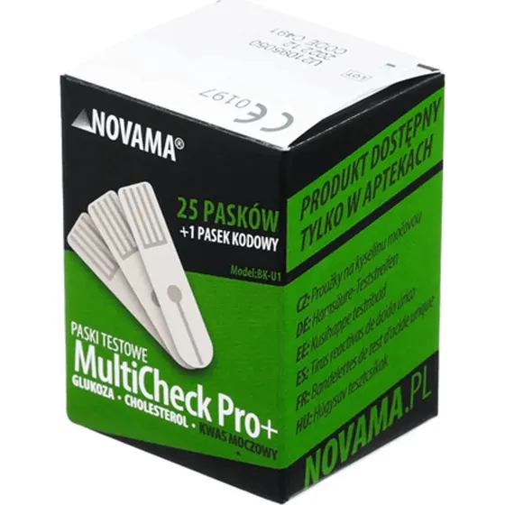 Novama MultiCheck Pro+ Blut-Harnsäure-Teststreifen, 25 Stück