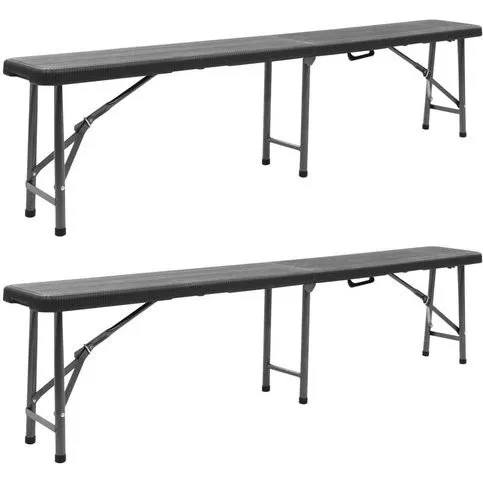 vidaXL Klappbare Gartenbänke 2x 180 cm HDPE Schwarz