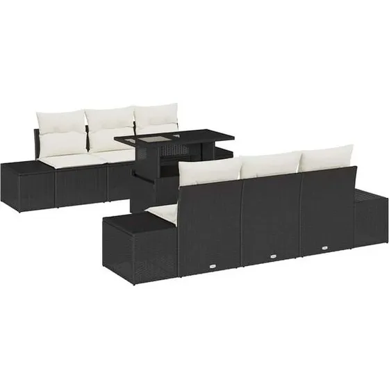vidaXL Garten-Sofa-Set 7-teilig Schwarz/Creme Rattan