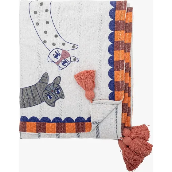 Bloomingville Decke Missy 130 x 160 cm - Wendbar mit Katzenmotiv