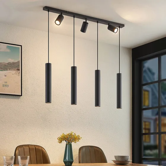 Lindby Pendelleuchte Sanad L100 Sand Black, 7-flammig, 100 cm