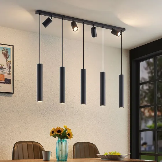 Lindby Sanad Pendelleuchte L116 Sand Black, 116 cm, 9-flammig