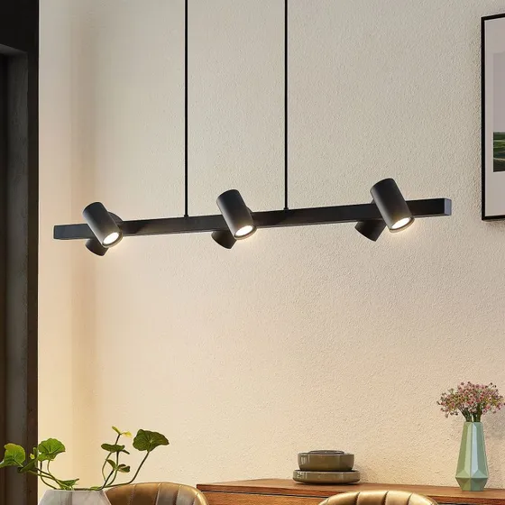 Lindby Savoli Pendelleuchte Schwarz, 116 cm, 6-flammig, Stahl