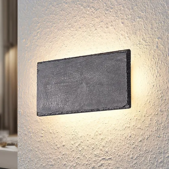 Lindby LED-Wandleuchte Peetu, 22 cm, Schiefer & Eisen, dimmbar