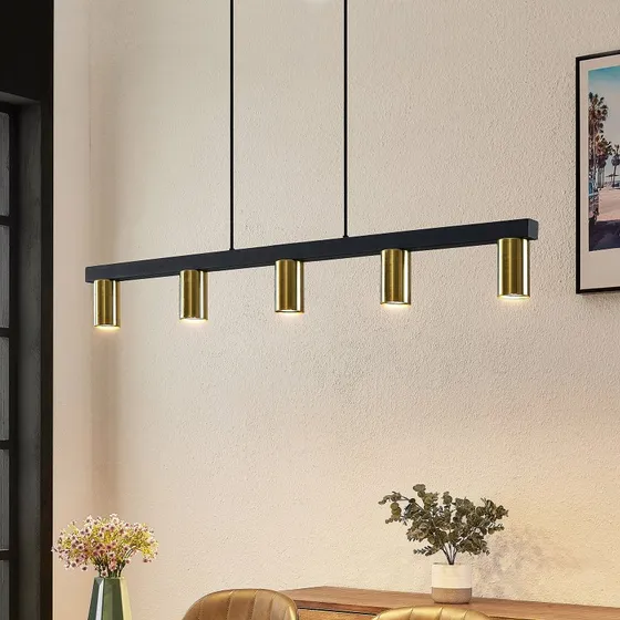 Lindby Baliko Pendelleuchte Black/Brass, 5-flg, GU10