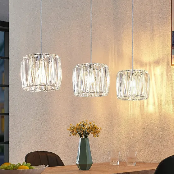 Lindby Sofia Pendelleuchte 107 cm, 3-flammig, Chrom/Transparent