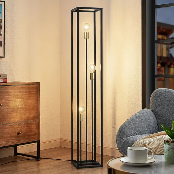 Lindby Stehleuchte Tiliane, schwarz, Metall, 3-flg., 153cm