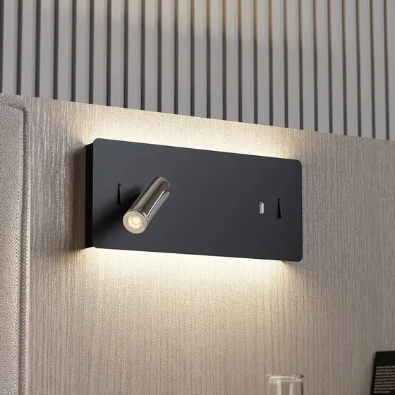 Lucande Kimo LED-Wandleuchte Square Schwarz mit USB-Port