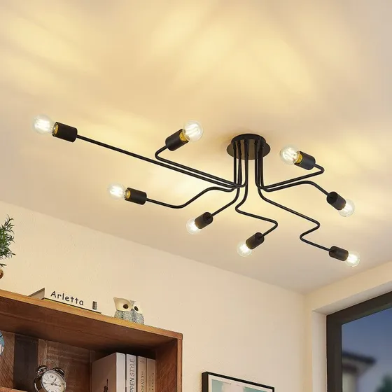 Lindby Deckenleuchte Elimar, 136 cm, 8-flammig, Metall, Schwarz