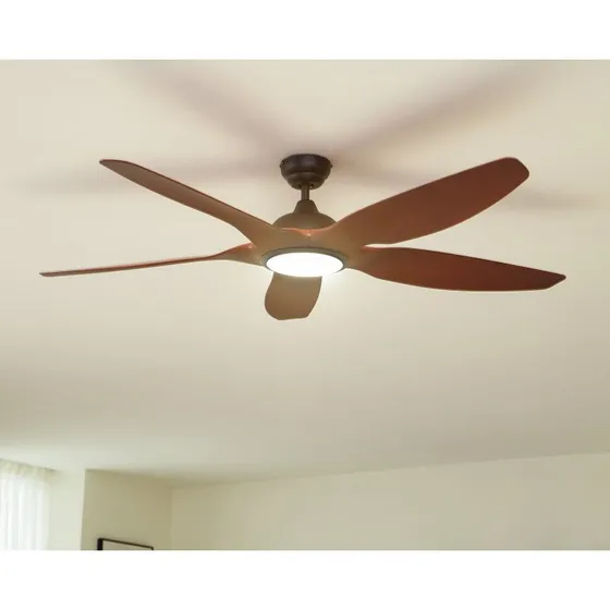 Lucande LED-Deckenventilator Omendo Schwarz/Walnuss DC CCT