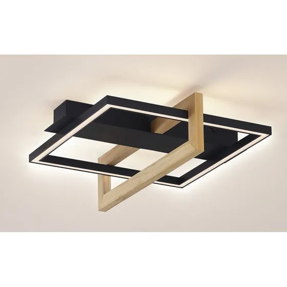 Lindby LED-Deckenleuchte Holamu, 46cm, Schwarz/Holz
