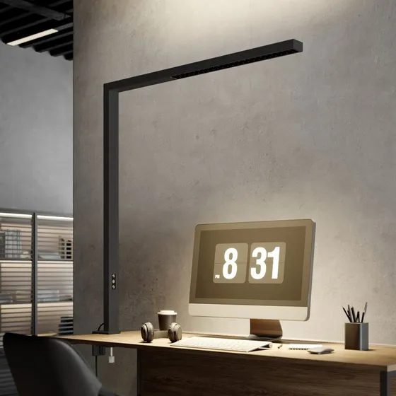 Arcchio LED-Büro-Klemmleuchte Jolinda, Schwarz, Aluminium, dimmbar