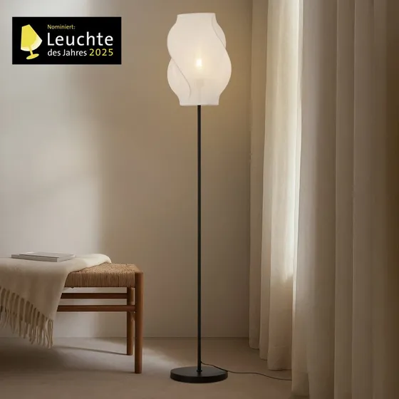 Lucande Stehleuchte Tovina, Textil Weiß, 165 cm, Skandinavisch