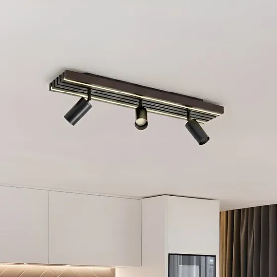 Lucande Tiron LED-Deckenstrahler, 3-flg., 70 cm, Eiche/Schwarz