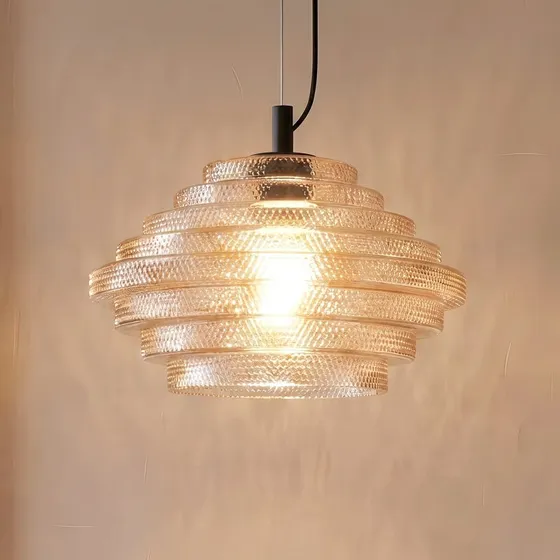 Lindby Pendelleuchte Orliana, Ø 35 cm, Glas, Amber