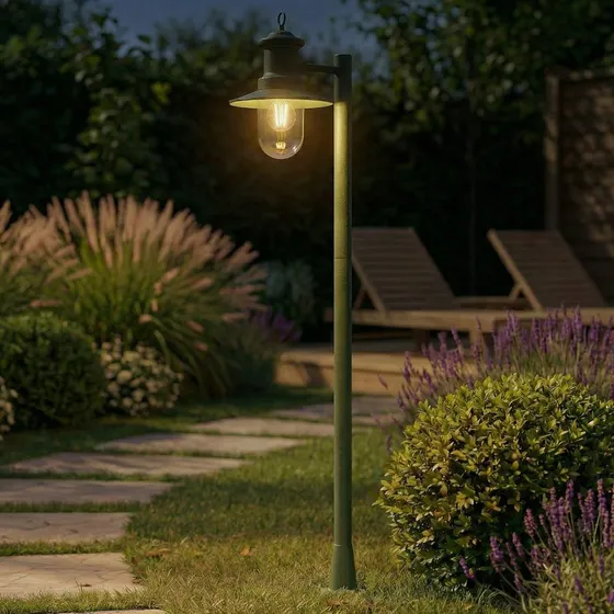 Lindby Wegeleuchte Eloretta, 110 cm, Stahl, Grün, IP44