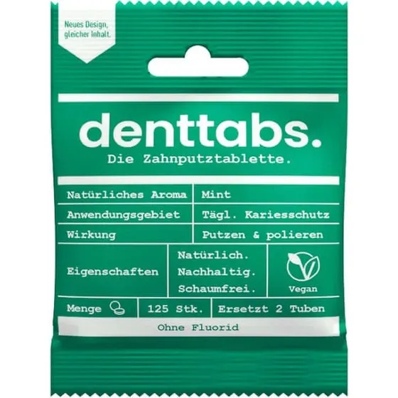 DENTTABS Zahnputztabletten Stevia-Mint, fluoridfrei, 125 Stück