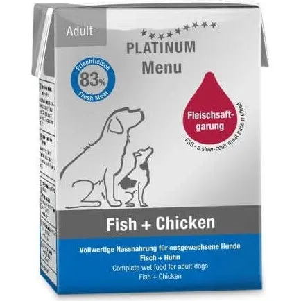 Platinum Nassfutter Huhn & Fisch für ausgewachsene Hunde, 185g