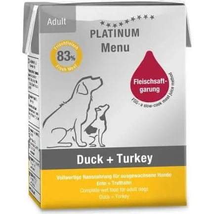 Platinum Nassfutter Ente & Pute für ausgewachsene Hunde, 185g
