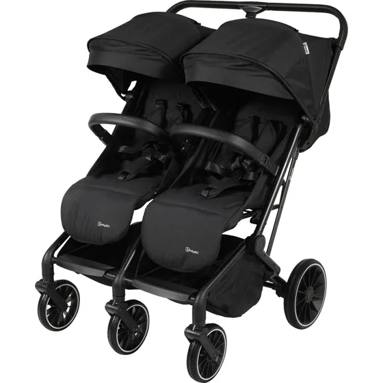 babyGO Kinderwagen Go Twice Zwillingswagen - Schwarz