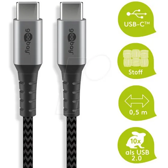Goobay 49301 USB-C auf USB-C Kabel 0,5 m spacegrau/silber