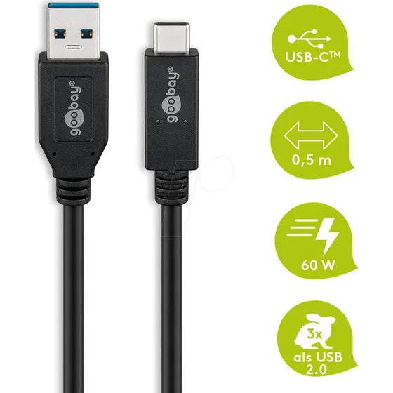 goobay Kabel 41073 USB-C auf USB-A 0,5 m schwarz