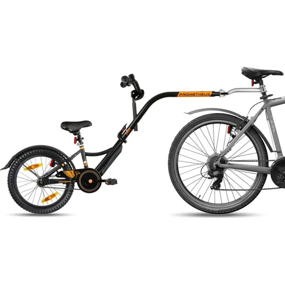 Tandem Kinder Fahrradanhänger Schwarz Matt Orange
