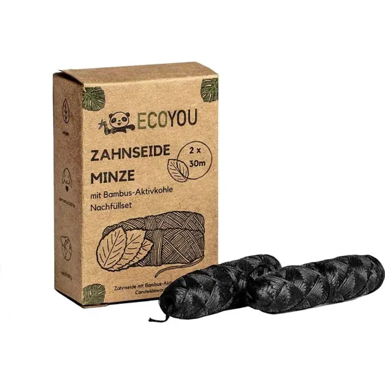 ECOYOU Zahnseide Bambus Aktivkohle Nachfüllset 2x30m