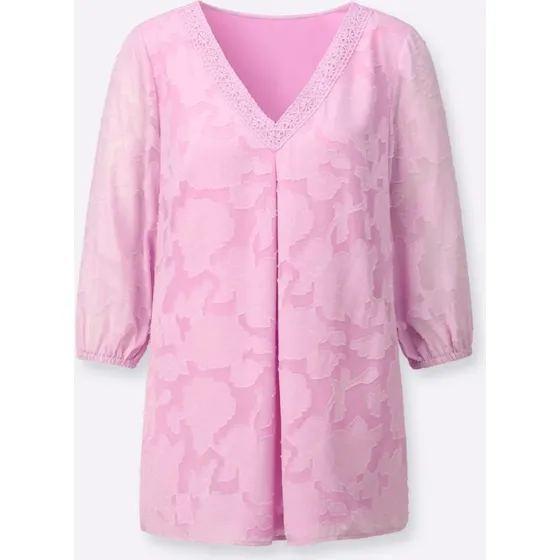 Lady Longbluse ros mit Spitzenverzierung