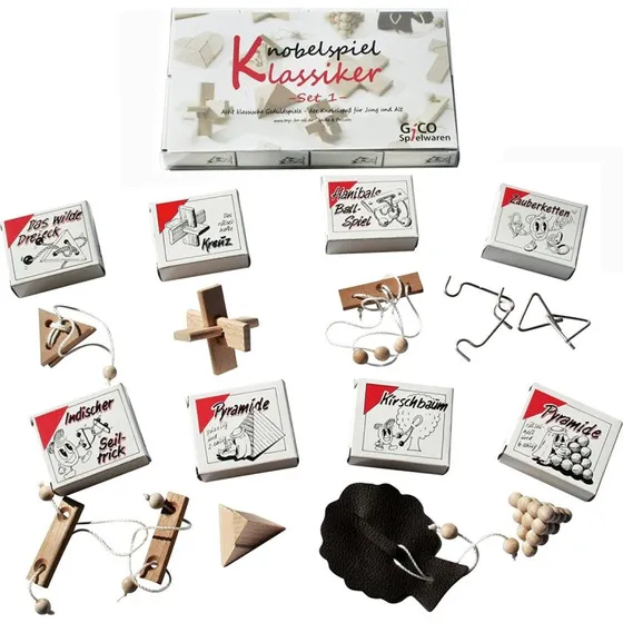 GICO Knobelspiel Klassiker Set 1 – 8 Geduldspiele in Geschenkbox