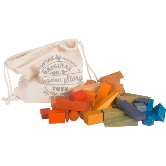 Wooden Story Regenbogen-Holzbausteine XL 50 Stück im Baumwollsack