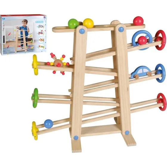 Happy People XXL Holz-Kugelbahn 45105 mit 7 Kugeln & Fahrzeugen