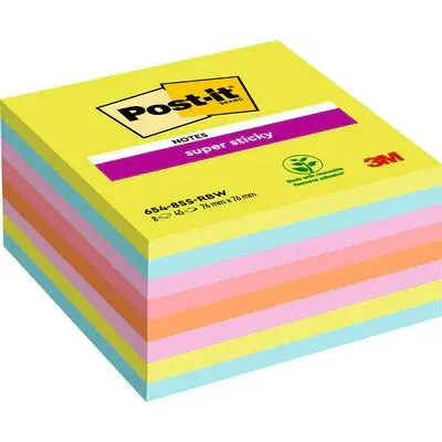 Post-it Super Sticky Notes 76 x 76 mm, 8 Blöcke, verschiedene Farben